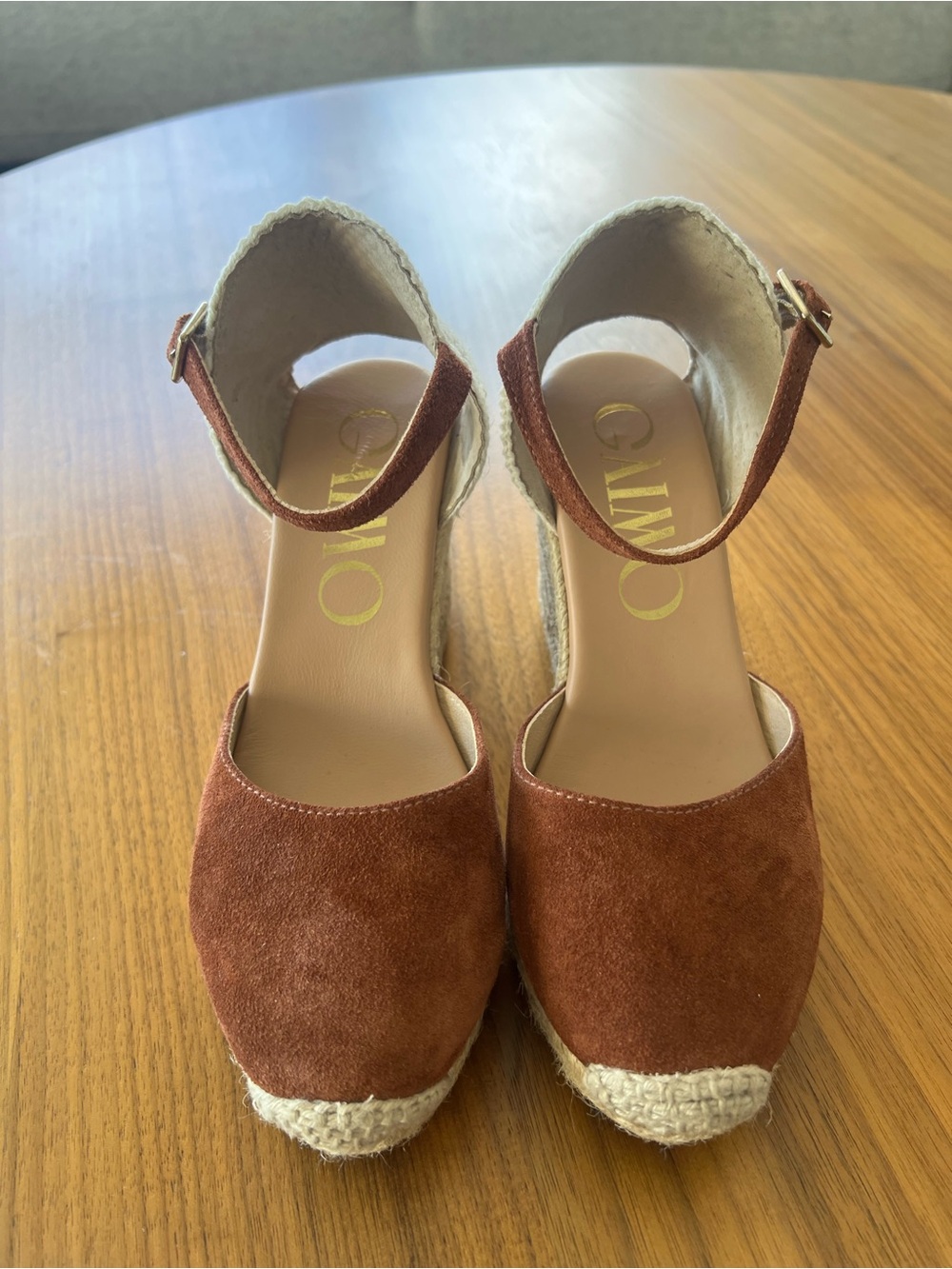 Gaimo Suede Espadrille Wedge Sandals in Rust Brown